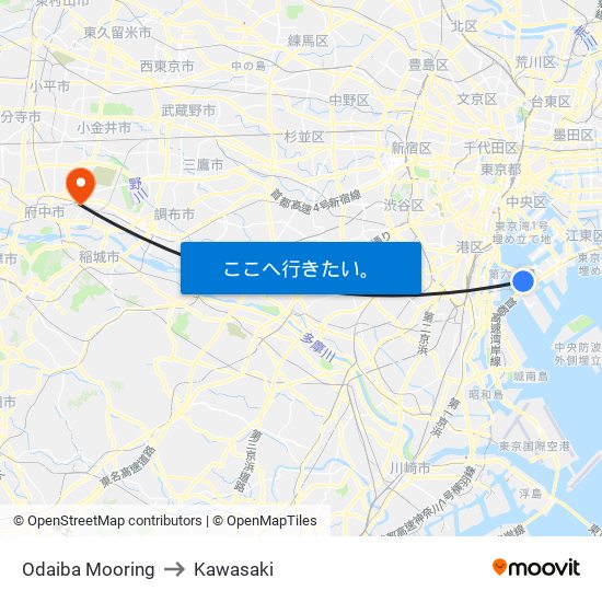 Odaiba Mooring to Kawasaki map