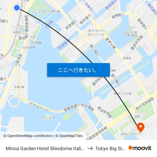 Mitsui Garden Hotel Shiodome Italia-Gai to Tokyo Big Sight map