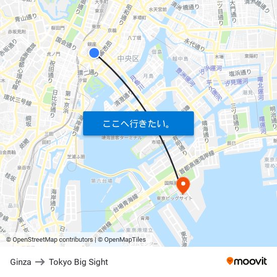 Ginza to Tokyo Big Sight map