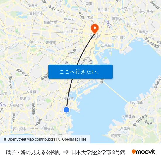 磯子・海の見える公園前 to 日本大学経済学部 8号館 map