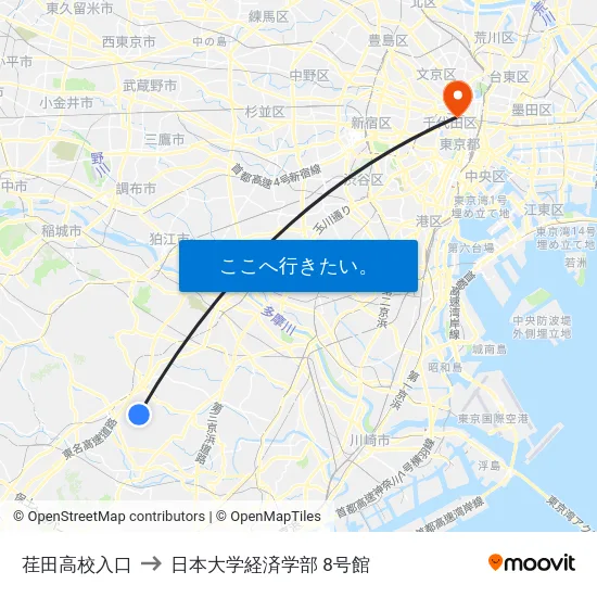 荏田高校入口 to 日本大学経済学部 8号館 map