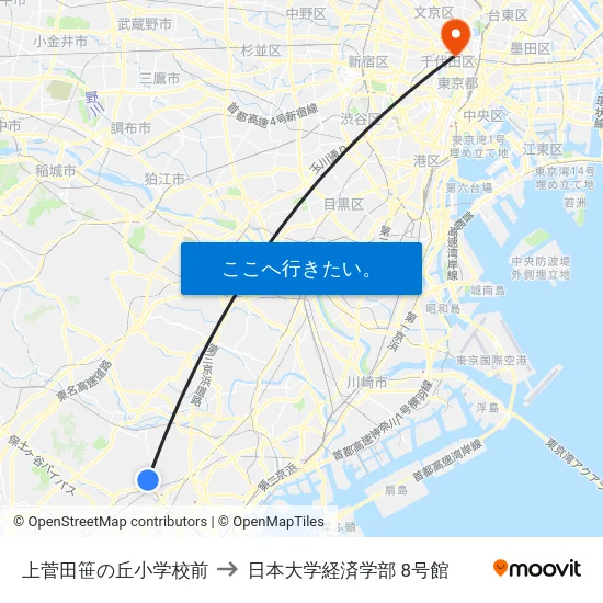 上菅田笹の丘小学校前 to 日本大学経済学部 8号館 map