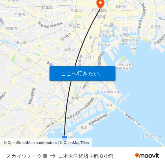 スカイウォーク前 to 日本大学経済学部 8号館 map