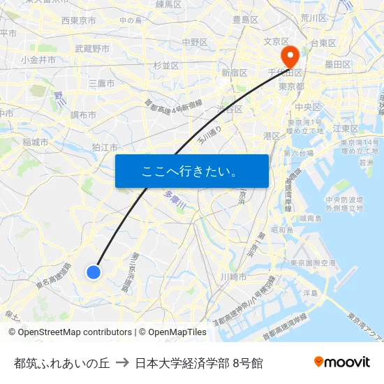 都筑ふれあいの丘 to 日本大学経済学部 8号館 map