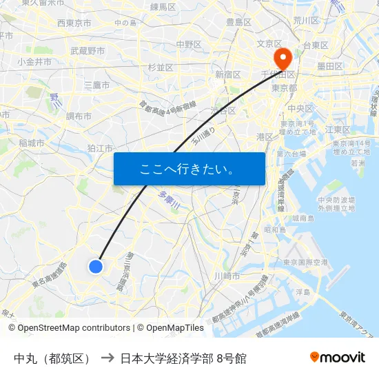 中丸（都筑区） to 日本大学経済学部 8号館 map