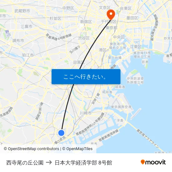 西寺尾の丘公園 to 日本大学経済学部 8号館 map