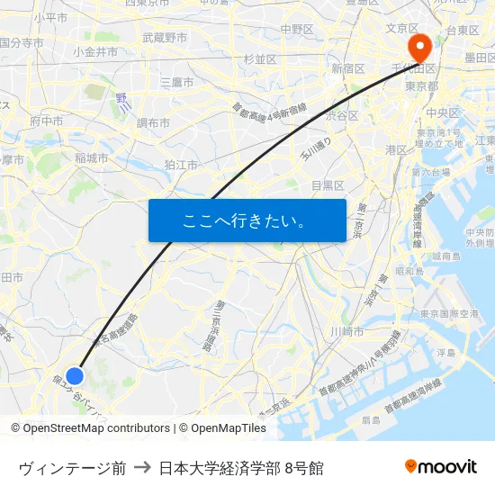 ヴィンテージ前 to 日本大学経済学部 8号館 map