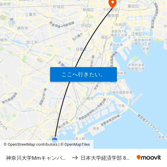 神奈川大学Mmキャンパス前 to 日本大学経済学部 8号館 map
