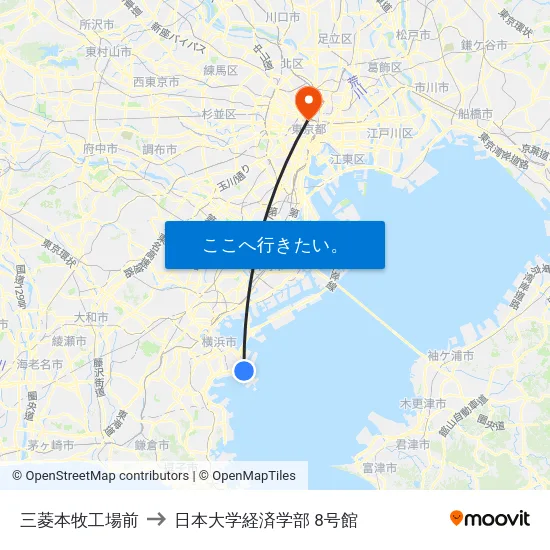 三菱本牧工場前 to 日本大学経済学部 8号館 map