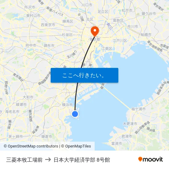 三菱本牧工場前 to 日本大学経済学部 8号館 map