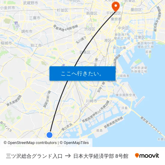 三ツ沢総合グランド入口 to 日本大学経済学部 8号館 map