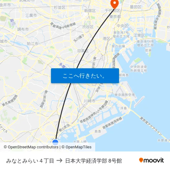 みなとみらい４丁目 to 日本大学経済学部 8号館 map