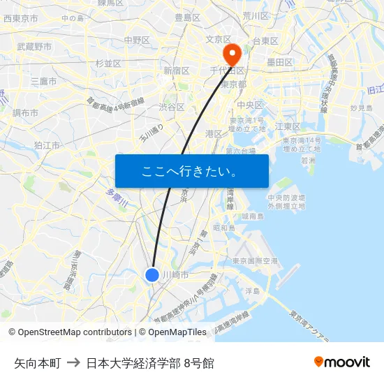 矢向本町 to 日本大学経済学部 8号館 map