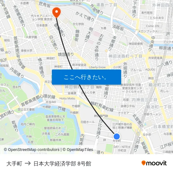 大手町 to 日本大学経済学部 8号館 map