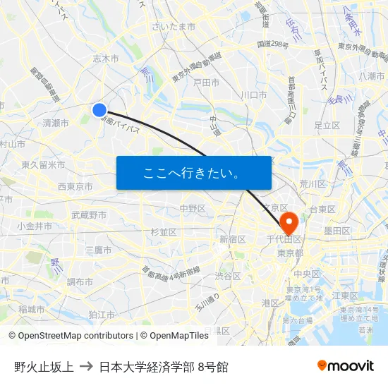 野火止坂上 to 日本大学経済学部 8号館 map