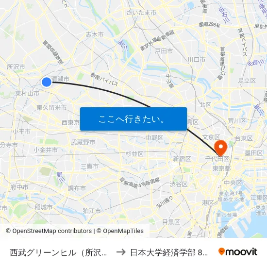 西武グリーンヒル（所沢市） to 日本大学経済学部 8号館 map