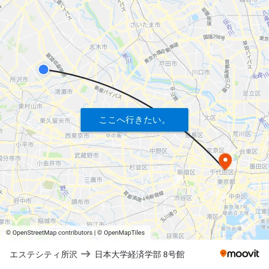 エステシティ所沢 to 日本大学経済学部 8号館 map
