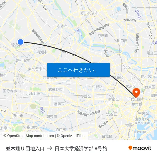 並木通り団地入口 to 日本大学経済学部 8号館 map