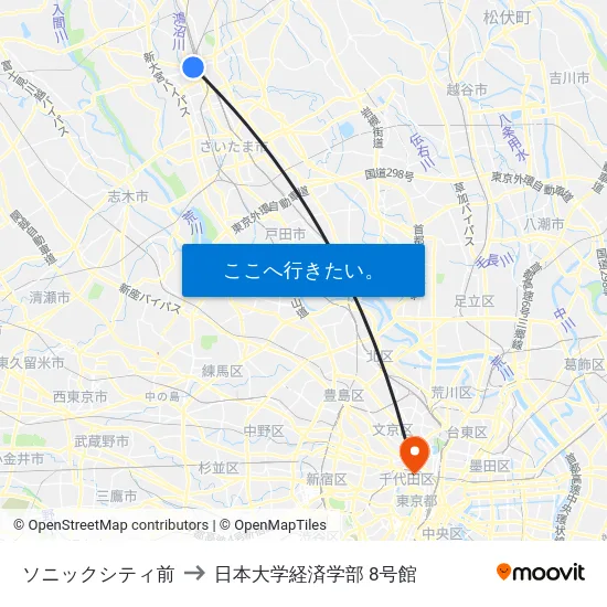 ソニックシティ前 to 日本大学経済学部 8号館 map
