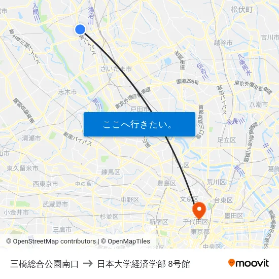 三橋総合公園南口 to 日本大学経済学部 8号館 map