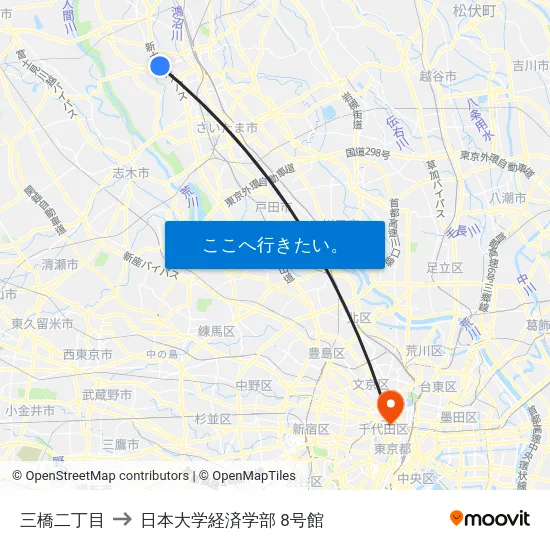 三橋二丁目 to 日本大学経済学部 8号館 map