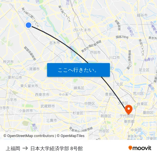 上福岡 to 日本大学経済学部 8号館 map