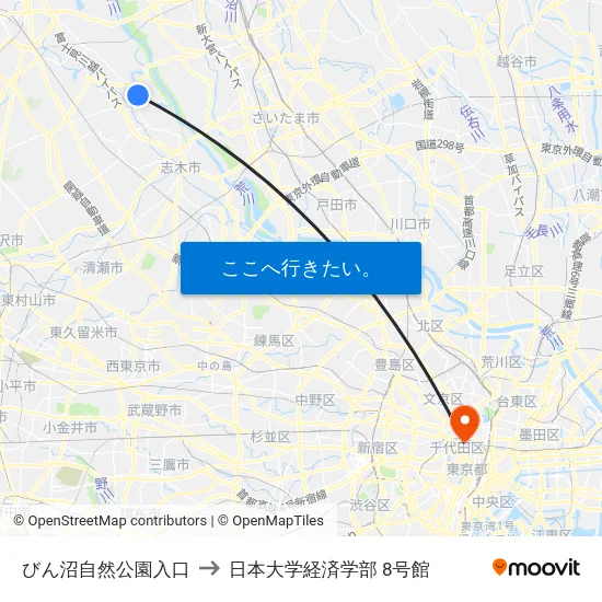 びん沼自然公園入口 to 日本大学経済学部 8号館 map