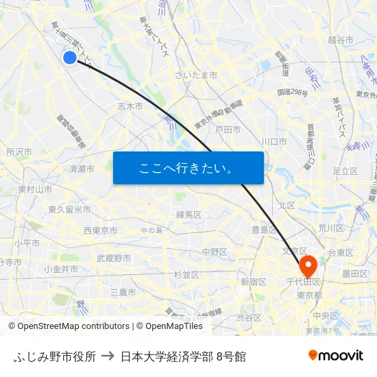 ふじみ野市役所 to 日本大学経済学部 8号館 map