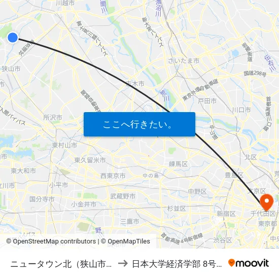 ニュータウン北（狭山市） to 日本大学経済学部 8号館 map