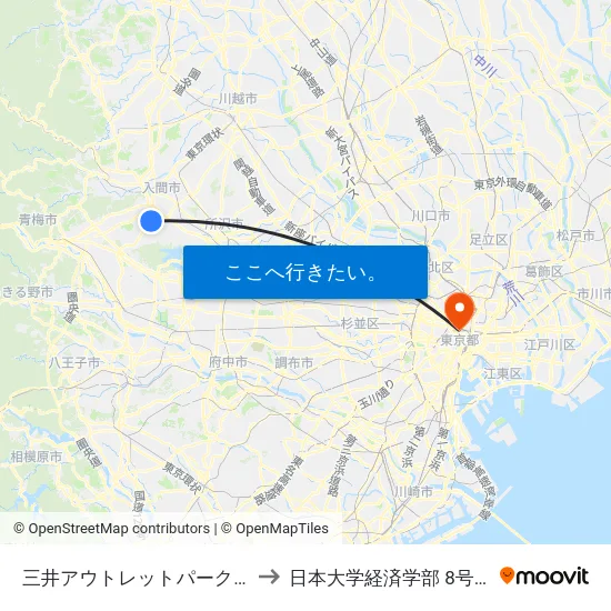 三井アウトレットパーク前 to 日本大学経済学部 8号館 map