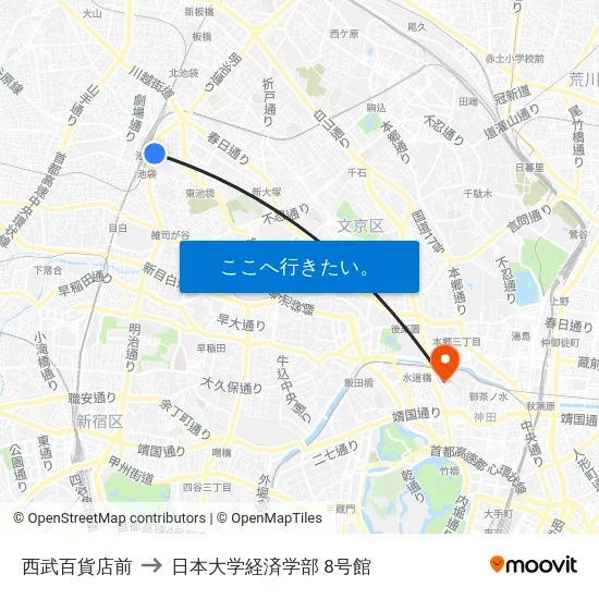 西武百貨店前 to 日本大学経済学部 8号館 map