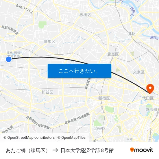 あたご橋（練馬区） to 日本大学経済学部 8号館 map