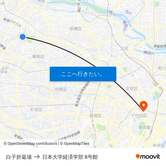 白子折返場 to 日本大学経済学部 8号館 map