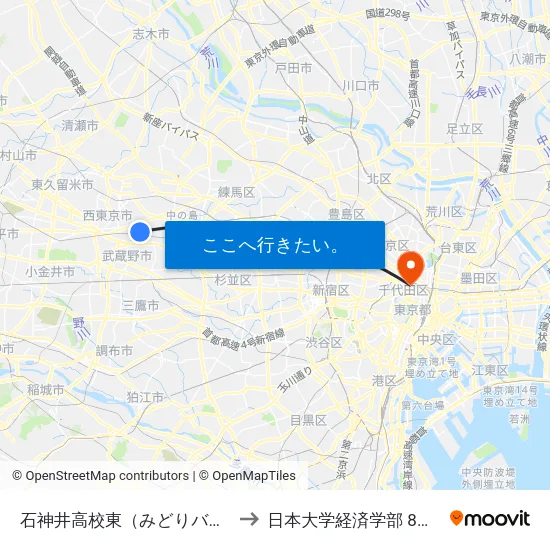 石神井高校東（みどりバス） to 日本大学経済学部 8号館 map