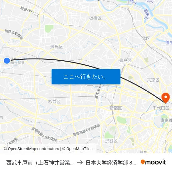 西武車庫前（上石神井営業所） to 日本大学経済学部 8号館 map