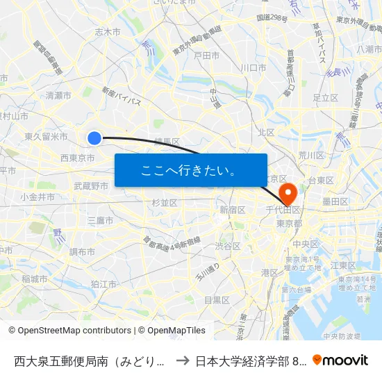 西大泉五郵便局南（みどりバス） to 日本大学経済学部 8号館 map