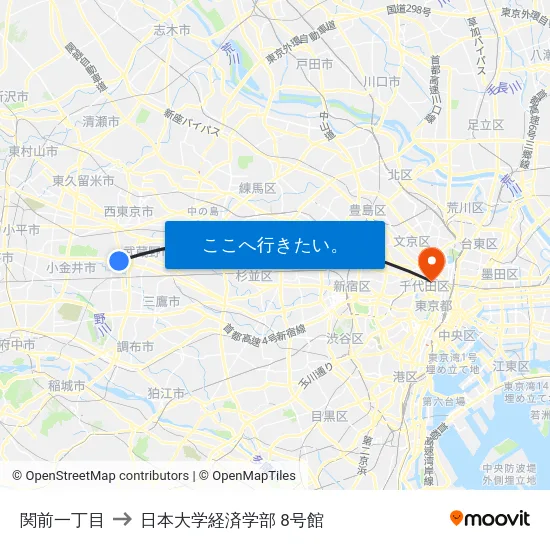 関前一丁目 to 日本大学経済学部 8号館 map