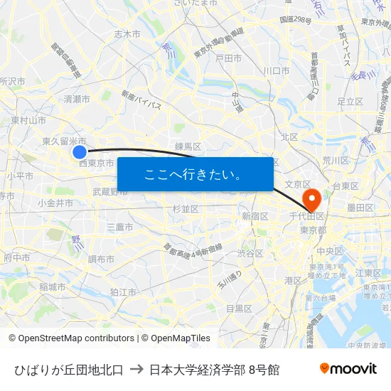 ひばりが丘団地北口 to 日本大学経済学部 8号館 map
