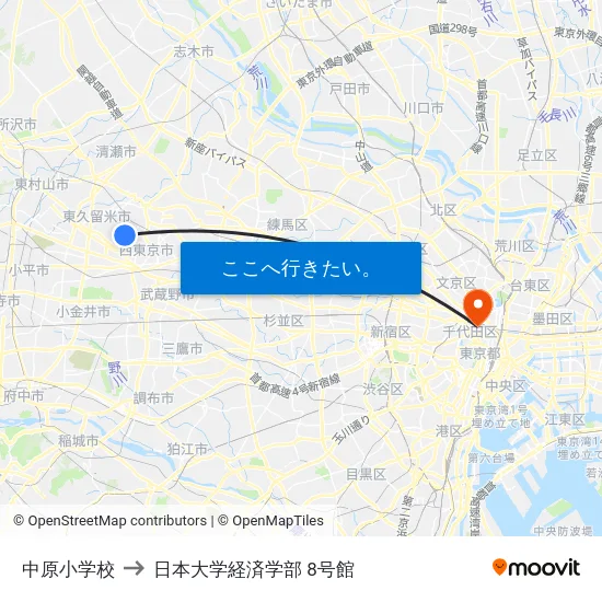 中原小学校 to 日本大学経済学部 8号館 map