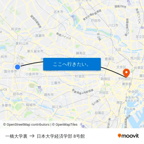一橋大学裏 to 日本大学経済学部 8号館 map
