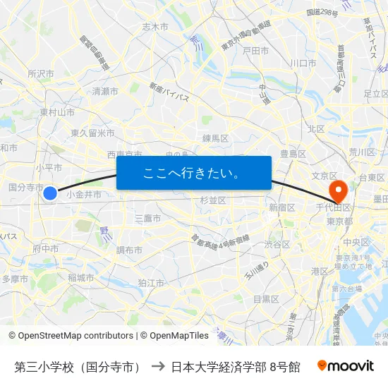 第三小学校（国分寺市） to 日本大学経済学部 8号館 map
