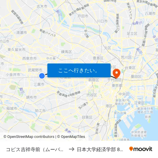 コピス吉祥寺前（ムーバス） to 日本大学経済学部 8号館 map