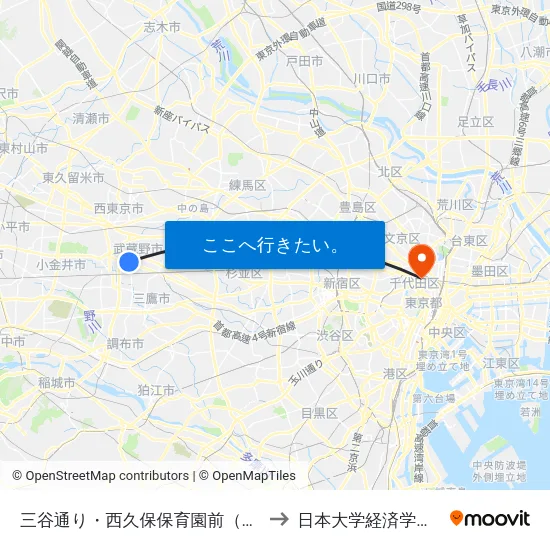 三谷通り・西久保保育園前（ムーバス） to 日本大学経済学部 8号館 map