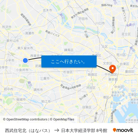西武住宅北（はなバス） to 日本大学経済学部 8号館 map