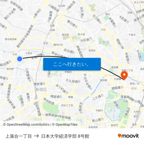 上落合一丁目 to 日本大学経済学部 8号館 map