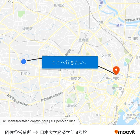 阿佐谷営業所 to 日本大学経済学部 8号館 map