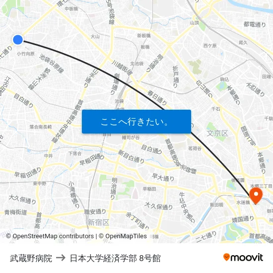 武蔵野病院 to 日本大学経済学部 8号館 map
