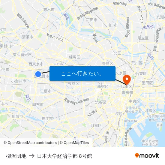 柳沢団地 to 日本大学経済学部 8号館 map