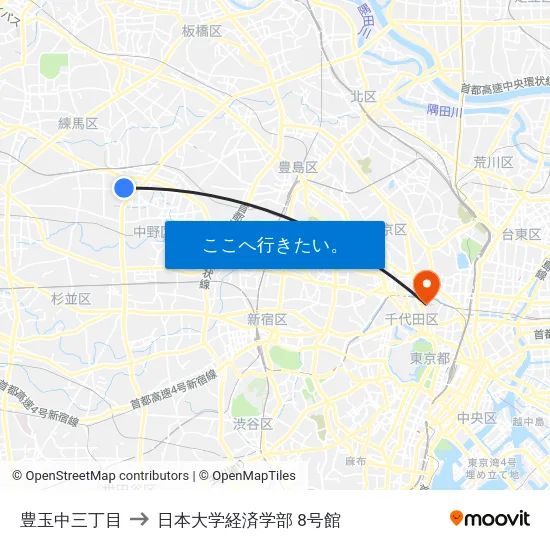 豊玉中三丁目 to 日本大学経済学部 8号館 map