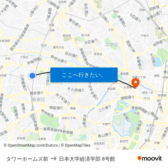 タワーホームズ前 to 日本大学経済学部 8号館 map